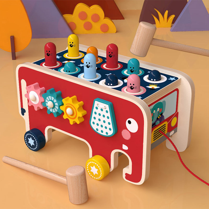 Wooden Pounding Bench and Animal Bus Toy Set