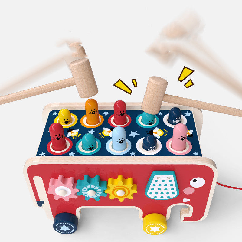 Wooden Pounding Bench and Animal Bus Toy Set