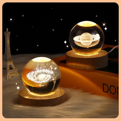 USB Night Light LED Crystal Ball Table Lamp 3D Moon Planet Galaxy Decor for Home Children's Table Lamp Party Birthday Xmas Gifts