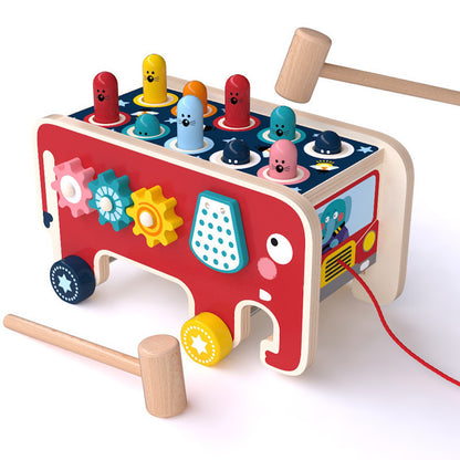 Wooden Pounding Bench and Animal Bus Toy Set